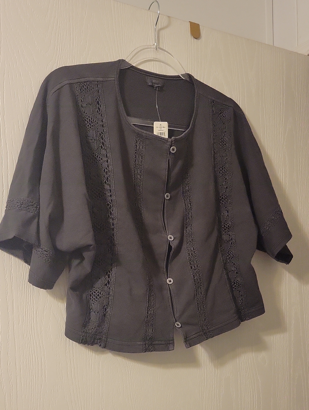 NWT Aerie Black Crochet-Panel Button Front Crop Top
